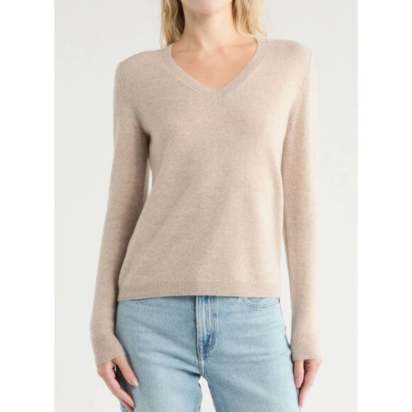Nordstrom NWT Cashmere V-Neck Sweater in Beige Hummus Heather Size XXL - Picture 1 of 10